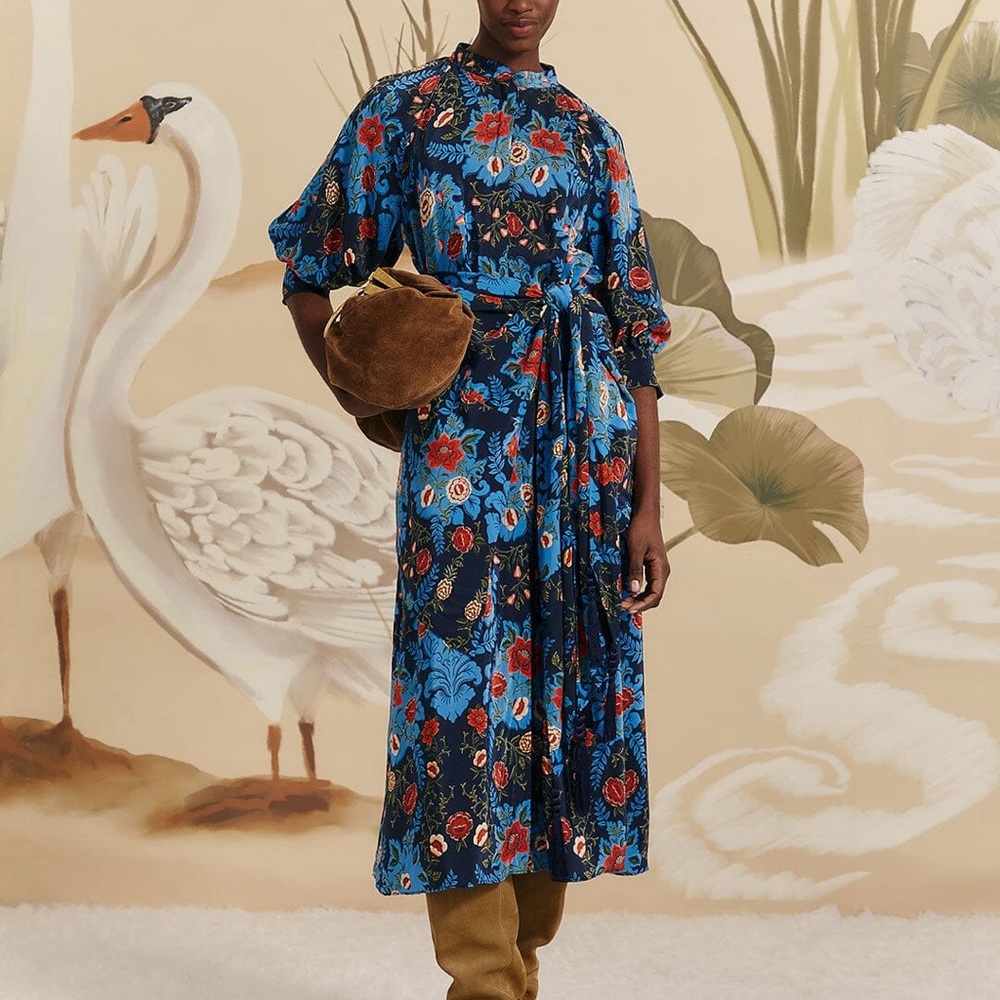Blue Arabesque Floral Midi Dress